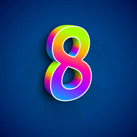 Vector 3d Number Eight. Colorful figure 8 on Blue Backgroundのイラスト素材