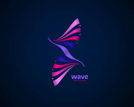 Abstract Vector Logo Design Template. Emblem from Color Ribbon. Wave Striped Logotype. Creative Colorful Concept Iconのイラスト素材