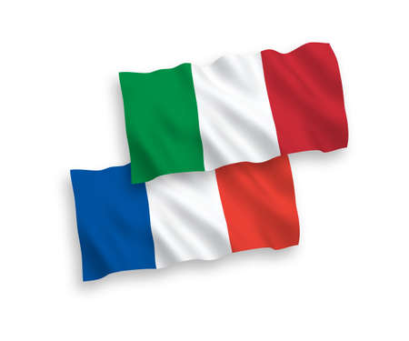 National vector fabric wave flags of France and Italy isolated on white background.のイラスト素材