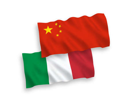 National vector fabric wave flags of Italy and China isolated on white background.のイラスト素材