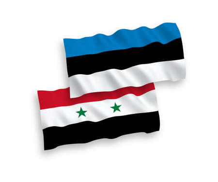 National vector fabric wave flags of Estonia and Syria isolated on white background. 1 to 2 proportion.のイラスト素材