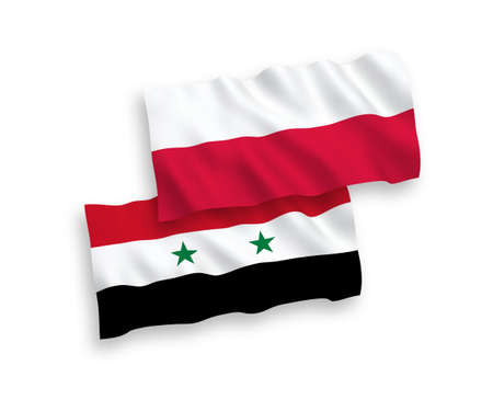 National vector fabric wave flags of Poland and Syria isolated on white background. 1 to 2 proportion.のイラスト素材