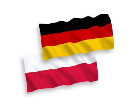 National Vector Fabric Wave Flags of Germany and Poland Isolated on White Background. 1 to 2 proportion.のイラスト素材