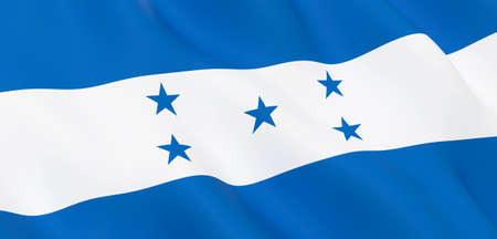National Fabric Wave Closeup Flag of Honduras Waving in the Wind. 3d rendering illustration.の写真素材