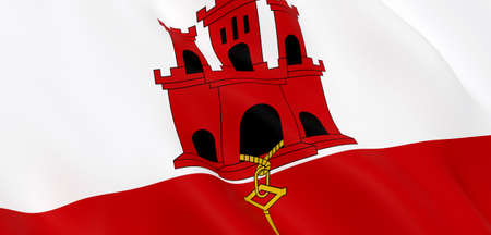 National Fabric Wave Closeup Flag of Gibraltar Waving in the Wind. 3d rendering illustration.の写真素材