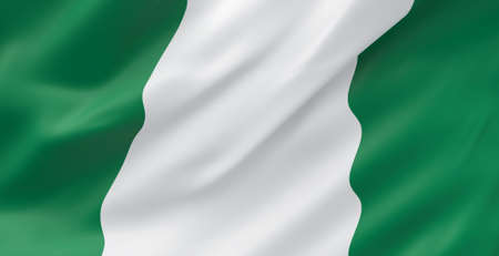 National Fabric Wave Closeup Flag of Nigeria Waving in the Wind. 3d rendering illustration.の写真素材