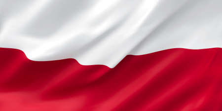 National Fabric Wave Closeup Flag of Poland Waving in the Wind. 3d rendering illustration.の写真素材