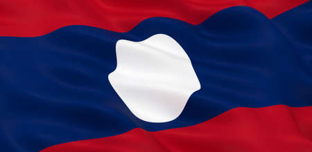 National Fabric Wave Closeup Flag of Laos Waving in the Wind. 3d rendering illustration.の写真素材