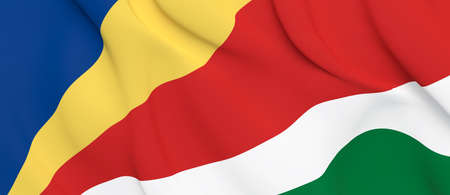National Fabric Wave Closeup Flag of Seychelles Waving in the Wind. 3d rendering illustration.の写真素材