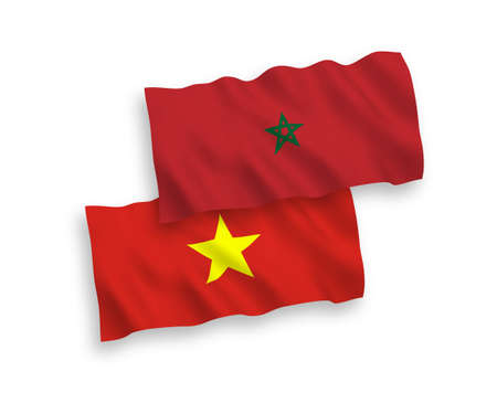 National vector fabric wave flags of Morocco and Vietnam isolated on white background. 1 to 2 proportion.のイラスト素材