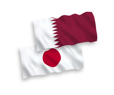 National vector fabric wave flags of Japan and Qatar isolated on white background. 1 to 2 proportion.のイラスト素材
