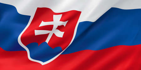 National Fabric Wave Closeup Flag of Slovakia Waving in the Wind. 3d rendering illustration.の写真素材