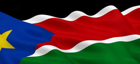 National Fabric Wave Closeup Flag of Republic of South Sudan Waving in the Wind. 3d rendering illustration.の写真素材