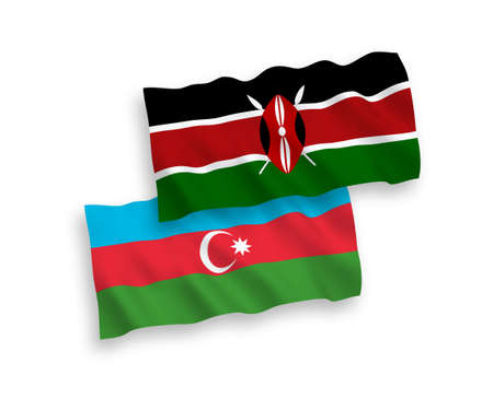 National vector fabric wave flags of Azerbaijan and Kenya isolated on white background. 1 to 2 proportion.のイラスト素材
