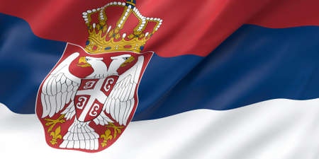 National Fabric Wave Closeup Flag of Serbia Waving in the Wind. 3d rendering illustration.の写真素材