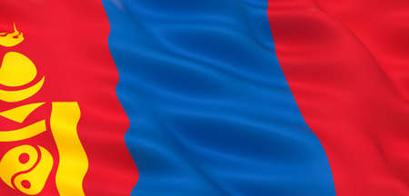 National Fabric Wave Closeup Flag of Mongolia Waving in the Wind. 3d rendering illustration.