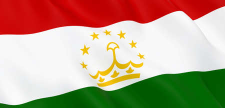 National Fabric Wave Closeup Flag of Tajikistan Waving in the Wind. 3d rendering illustration.の写真素材