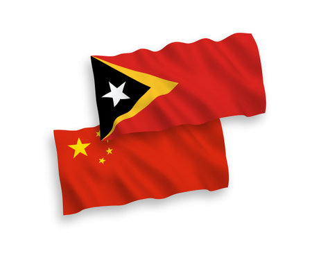 National vector fabric wave flags of East Timor and China isolated on white background 1 to 2 proportion.のイラスト素材
