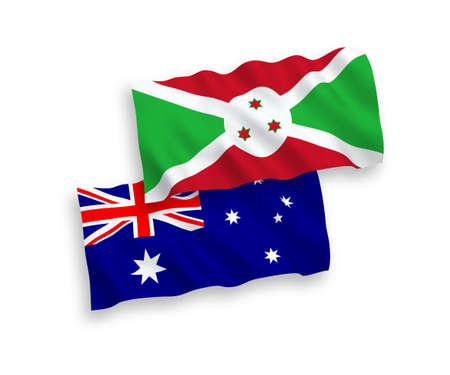 National vector fabric wave flags of Australia and Burundi isolated on white background. 1 to 2 proportion.のイラスト素材