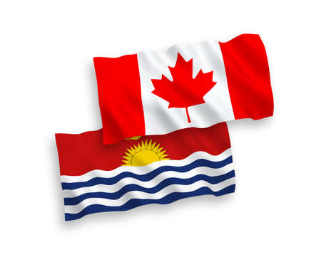 National vector fabric wave flags of Canada and Republic of Kiribati isolated on white background. 1 to 2 proportion.のイラスト素材