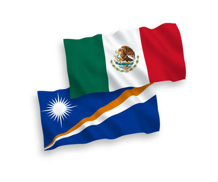National vector fabric wave flags of Mexico and Republic of the Marshall Islands isolated on white background. 1 to 2 ratio.のイラスト素材