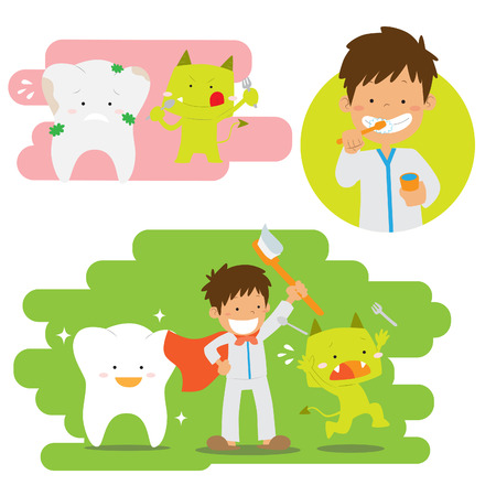 Cute little boy brushing teethのイラスト素材