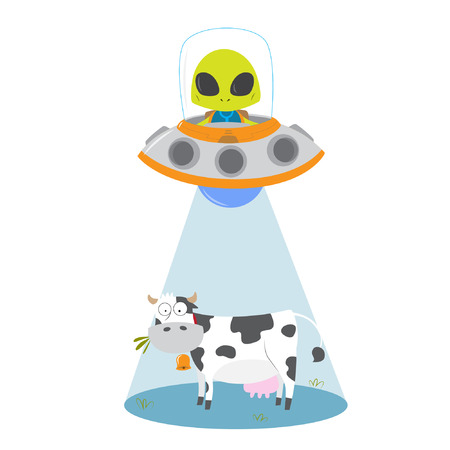 Alien abducting cow with ufo vector illustrationのイラスト素材