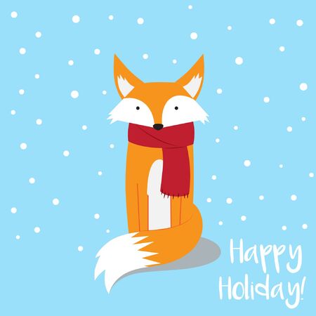 Cute fox in the snow greeting card for holiday season vector stockのイラスト素材