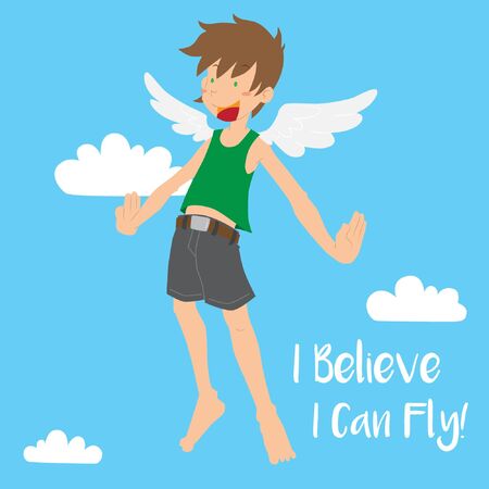 Boy flying in the sky with wing vector stockのイラスト素材