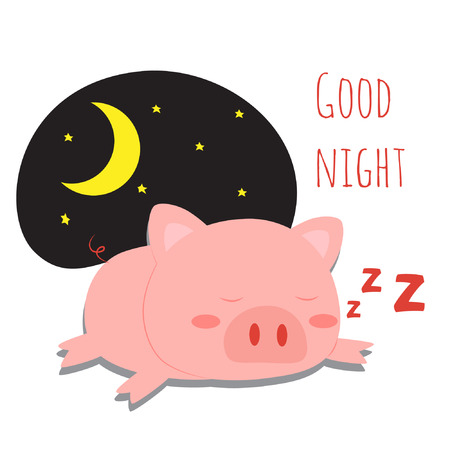 cute little pig sleeping with good night text vector illustrationのイラスト素材