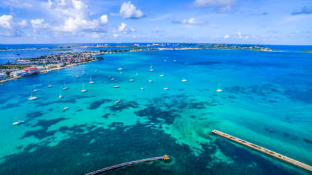 Aerial view of caribbean sea on the french island of st martinの写真素材