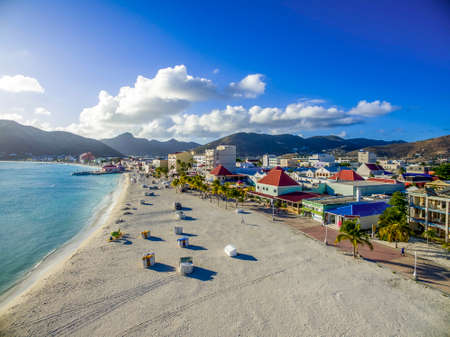 High Aerial view of the capital of St.Maarten, Philipsburg. Dutch Side of Sint Maarten.の写真素材