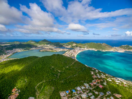 High Beautiful Aerial view of the island of Sint Maarten.の写真素材