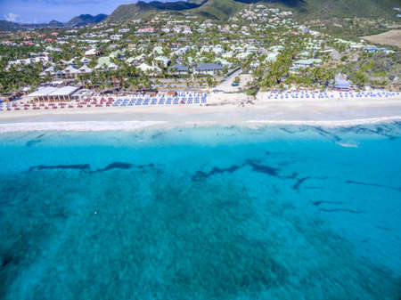Aerial view of orient bay beach on french st martinの写真素材