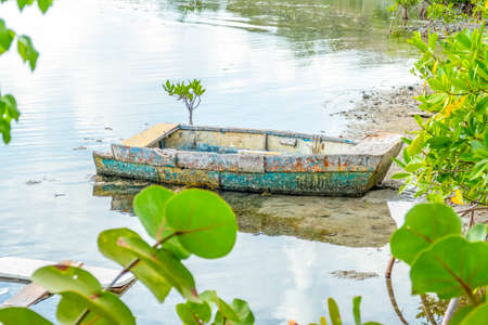 Small little boat on Simpson bay lagoon.の写真素材