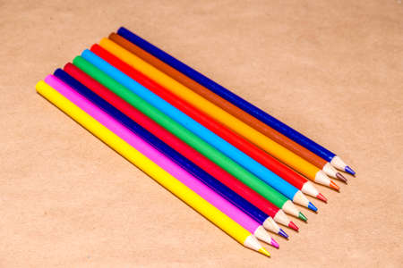 Colorful group of crayons/color pencil laying on the table.の写真素材