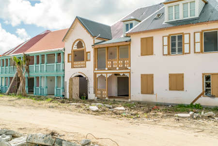 St.Martin Orient bay, December 2017 Hurricane Irma aftermath destruction to some of st.maarten/stmartin beaches and homesのeditorial素材