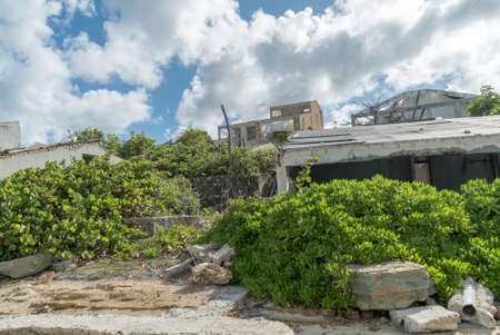 Hurricane causes damages to La belle creole building in the caribbean island of st.martin.の写真素材