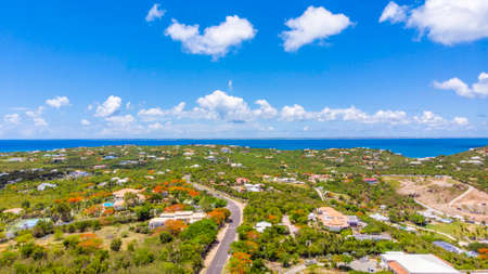Aerial view of Les Terres Basses/Low lands, in the Caribbean island of St.Martinの写真素材