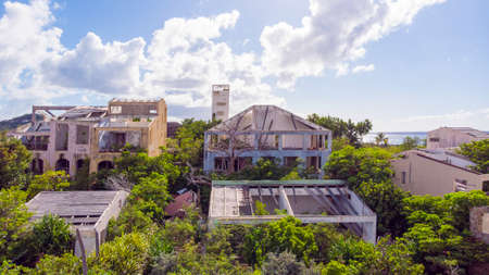 Hurricane causes damages to La belle creole building in the caribbean island of st.martin.の写真素材
