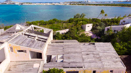 Hurricane causes damages to La belle creole building in the caribbean island of st.martin.の写真素材