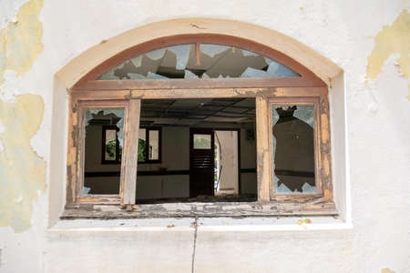 damage windows due to hurricane and natural damagesの写真素材