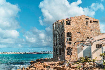 Hurricane causes damages to La belle creole building in the caribbean island of st.martin.の写真素材