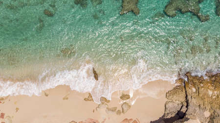 Scenic aerial view of white sandy beach.の写真素材