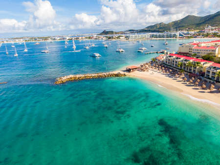 The caribbean island of St.Maarten landscape and cityscape.の写真素材