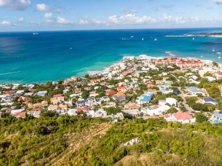 The caribbean island of St.Maarten landscape and cityscape.の写真素材