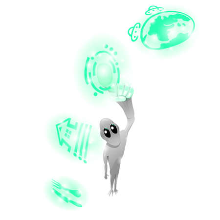 Alien touching control panel on the white backgroundのイラスト素材