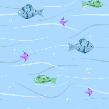 Seamless with different fish in the waterのイラスト素材