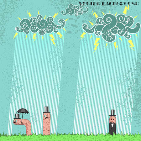 Grunge background with worms aristocrats under the rainのイラスト素材