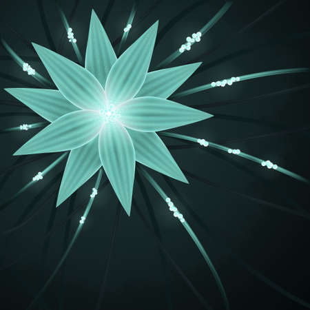 Shining blue flower in the dark with stemsのイラスト素材